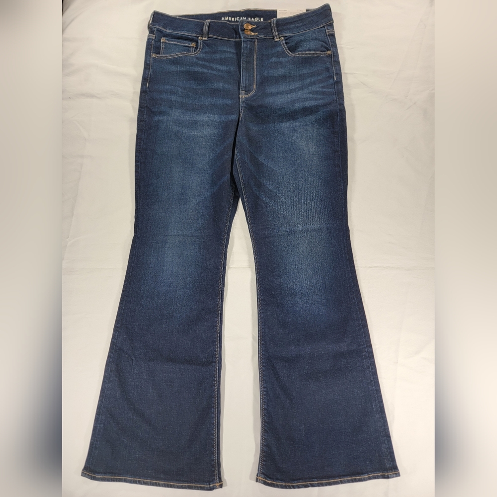NEW American Eagle Artist Flare Stretch Blue Jeans Womens 18 Hi-Rise 34Wx32 NWT